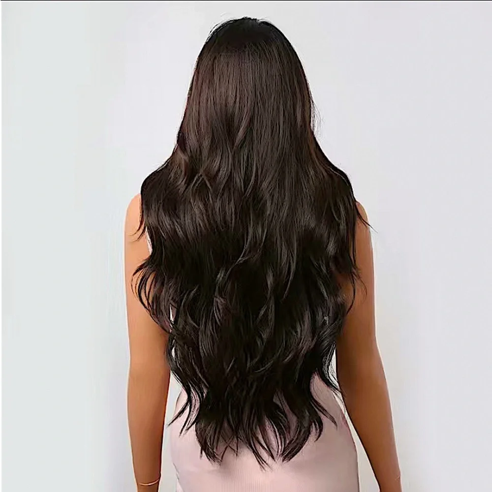 Dark Brown Long Layer Wavy Wig 28 Inches
